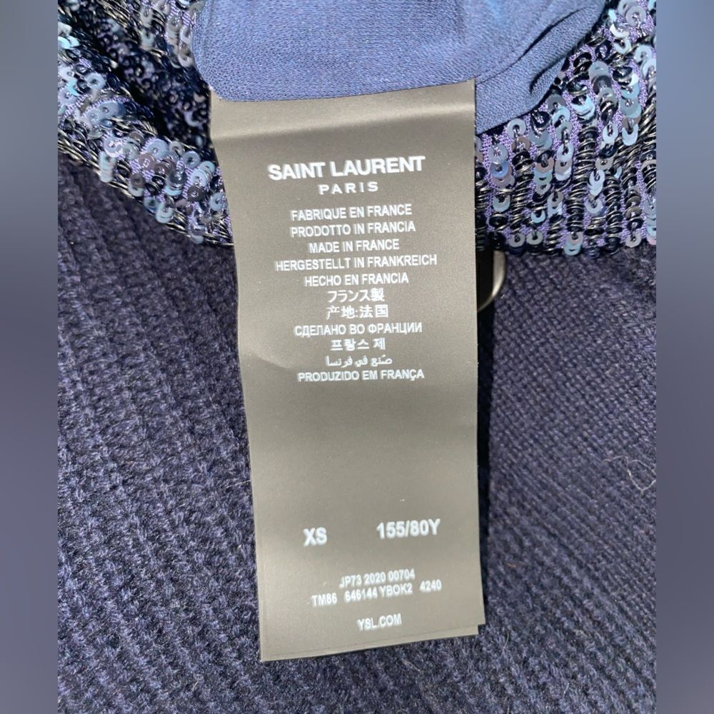 Saint Laurent Navy Blue Sequined Long Sleeve Mini Dress Size XS $ 1390.00 - Picture 7 of 11